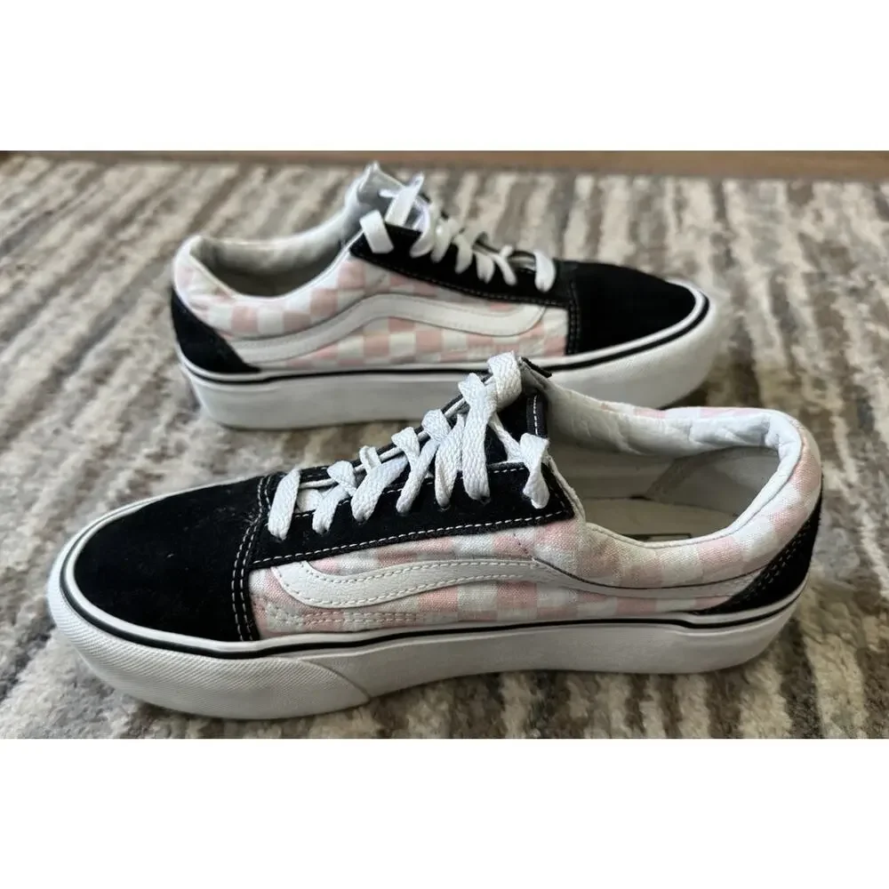 Vans Old Skool Checkerboard Platform Skate Shoe Black Pink Men’s 6 - Women’s 7.5